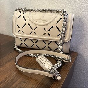 Tory Burch Ivory Fleming Diamond Perforated Small Convertible Shoulder Bag